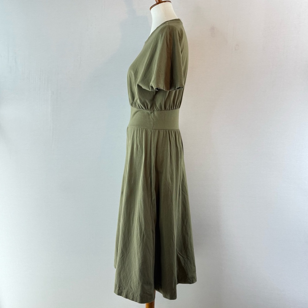 Everlane Kalamata Olive Green Organic Cotton Waisted Midi Dress - Picture 6 of 12